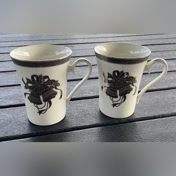 Vintage Mikasa “Happy Bells” Silver & Black Christmas Two Cups Fine China L3274 - Picture 2 of 7